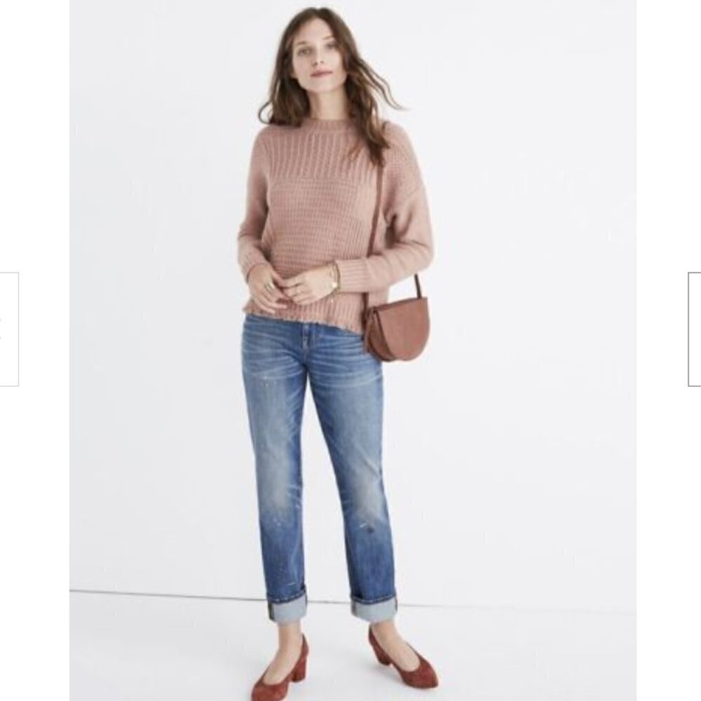 Madewell Vintage Pink Merino Wool Blend Stitchmix Pullover Sweater-Size S